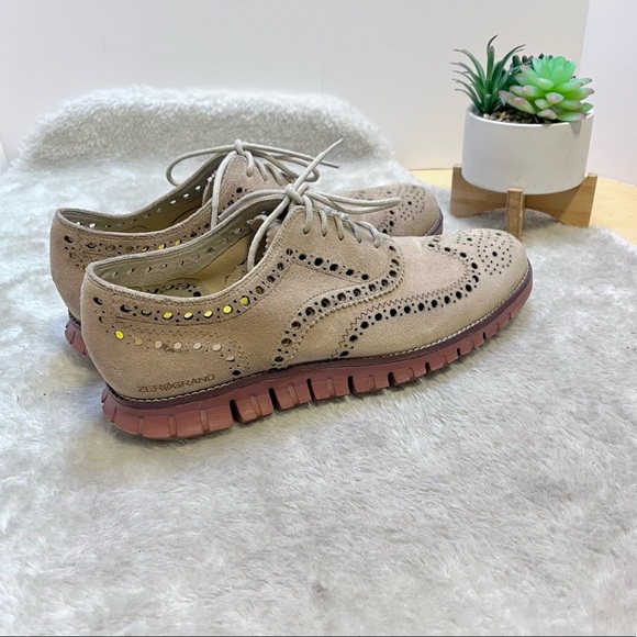 Cole Hann | Zerogrand Tan Suede Wingtip Oxford Men's Size 9.5 - Picture 6 of 14